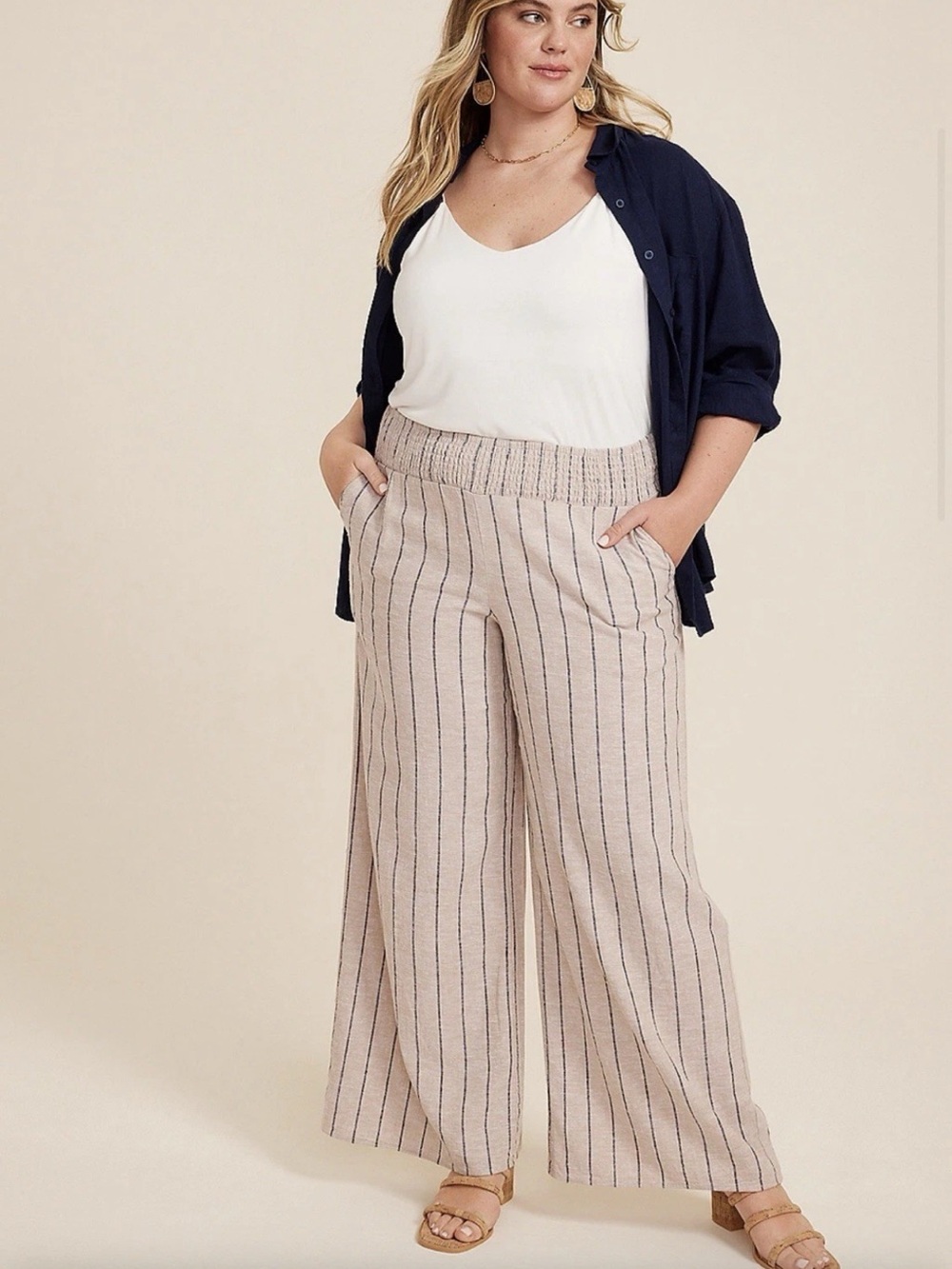 Maurices Striped High Rise Linen Palazzo Pant XL NWT